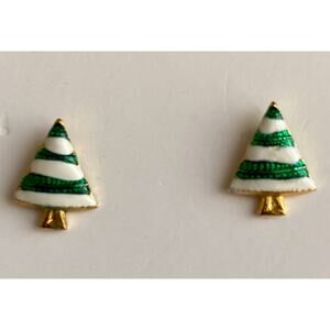 Cloisonne Style Enameled Tree Earrings - Vintage christmas holiday winter